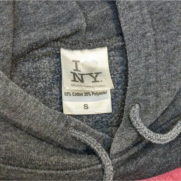 I Love NY Size Small Vintage Hoodie Mens Pullover New York S Gray Sweatshirt NYC - Picture 3 of 4